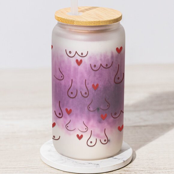 Funny Can Glass Cup, Funny Coffee Mug, Frosted Glass With Heart, Adult Humor - Picture 3 of 6